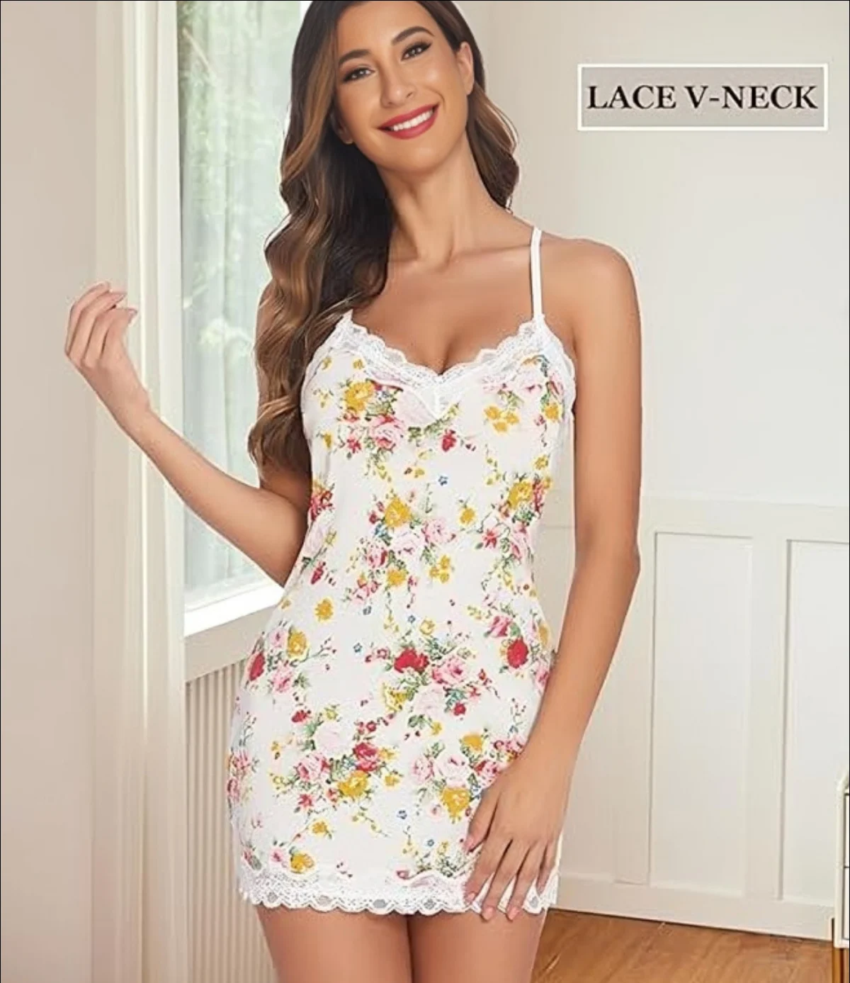 Luxe Floral Print Lace-Trim Babydoll Nightgown - Image 2