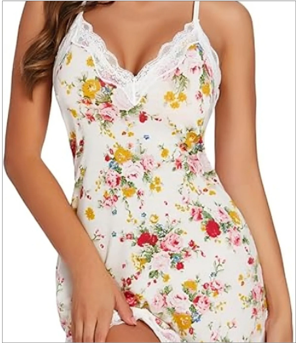 Luxe Floral Print Lace-Trim Babydoll Nightgown
