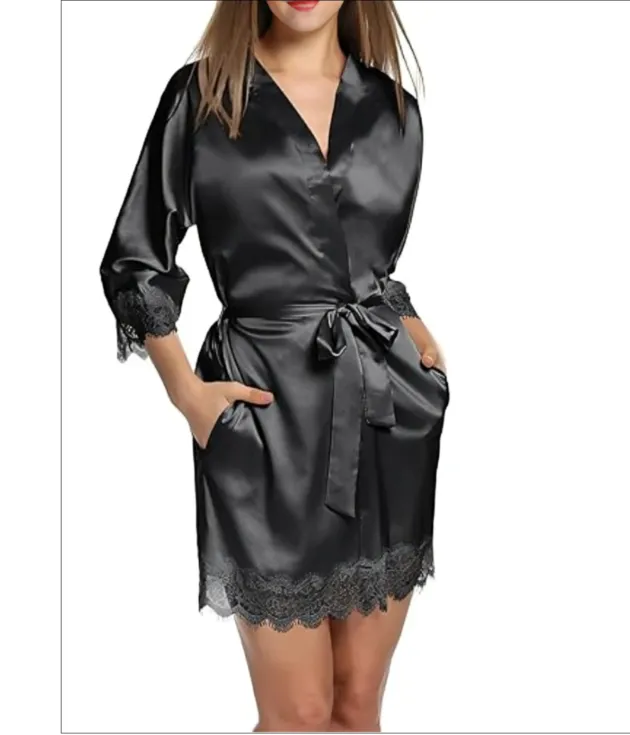 Women's Luxury Satin Lace Robe with Belt
