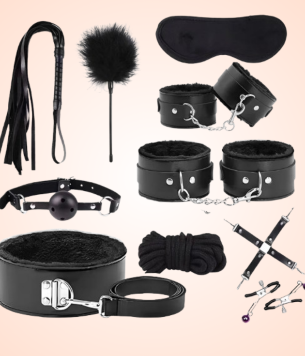 Black Premium Quality BDSM Bondage Kit with 10 pcs of accessories complete set of picture